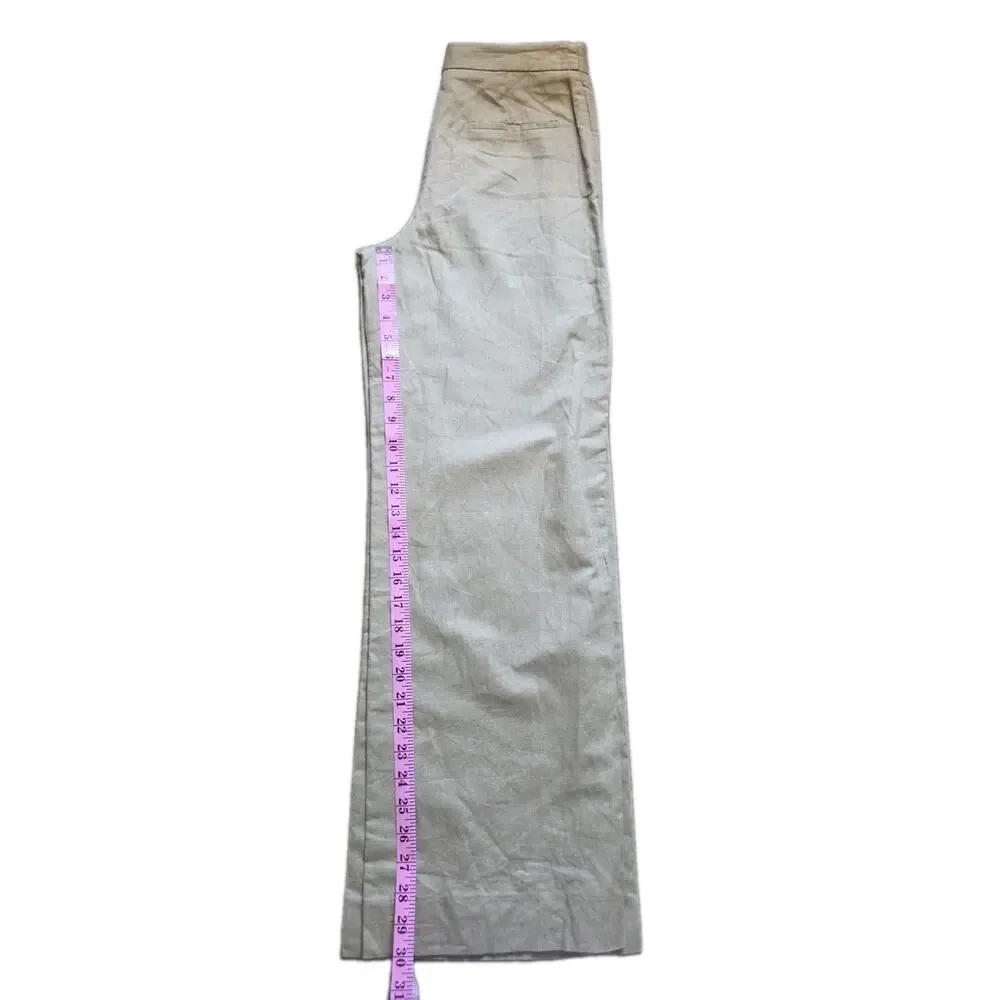 Zara Linen Wrap Front Pants XS Wide Leg High Rise Minimalist Neutral Trousers